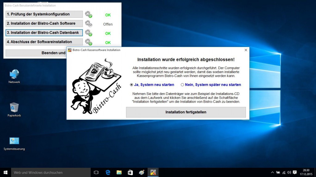 Bistro-Cash SQL-Datenbank unter Windows 10 deinstallieren und reparieren