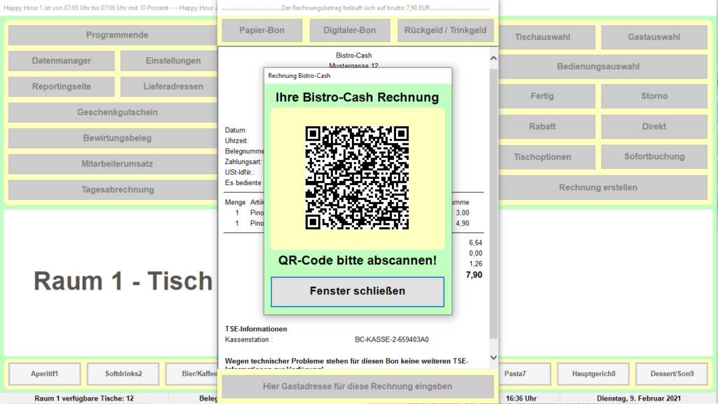 Bistro-Cash Kassensoftware Online-Rechnung